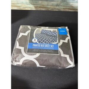 Utopia Bedding Printed Sheet Set Queen Grey New 4 Piece Quatrefoil Microfiber